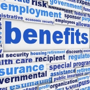 Graphic showing wall of words in blue with "Benefits" as the largest word