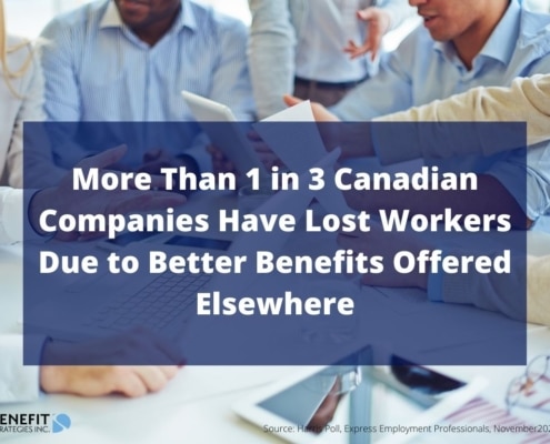 Graphic showing 1 in 3 Canadian companies lost workers due to better benefits elsewhere